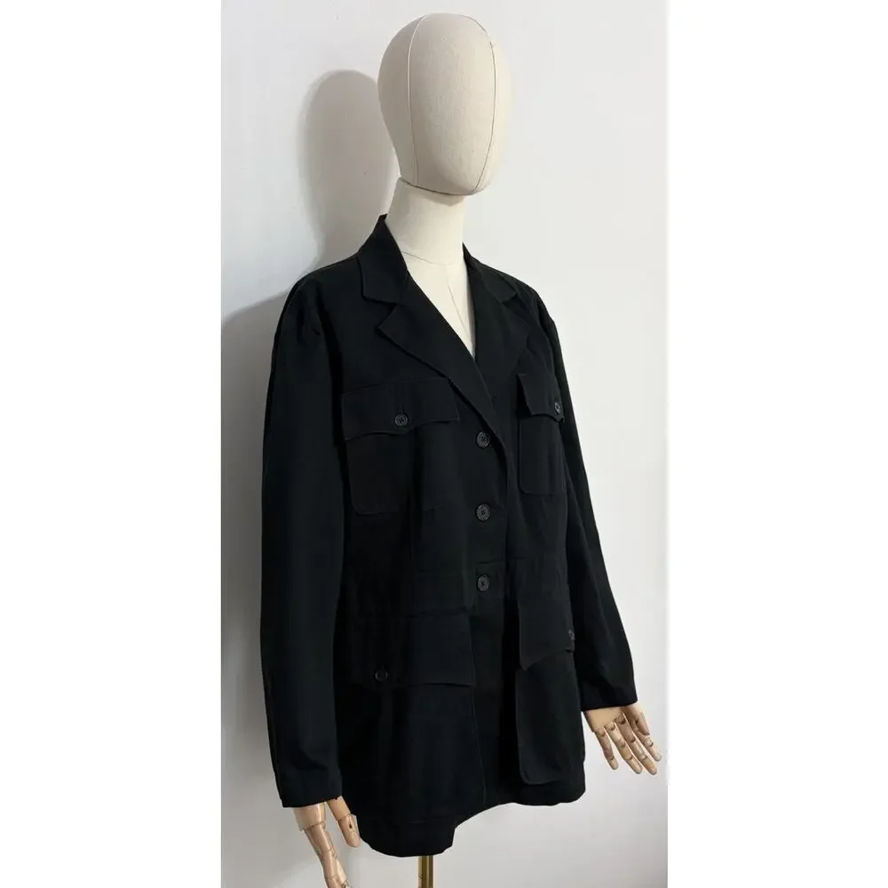 VTG LAUREN RALPH LAUREN Size 6 Military Safari Utility Jacket Cargo Coat Black - Picture 4 of 10